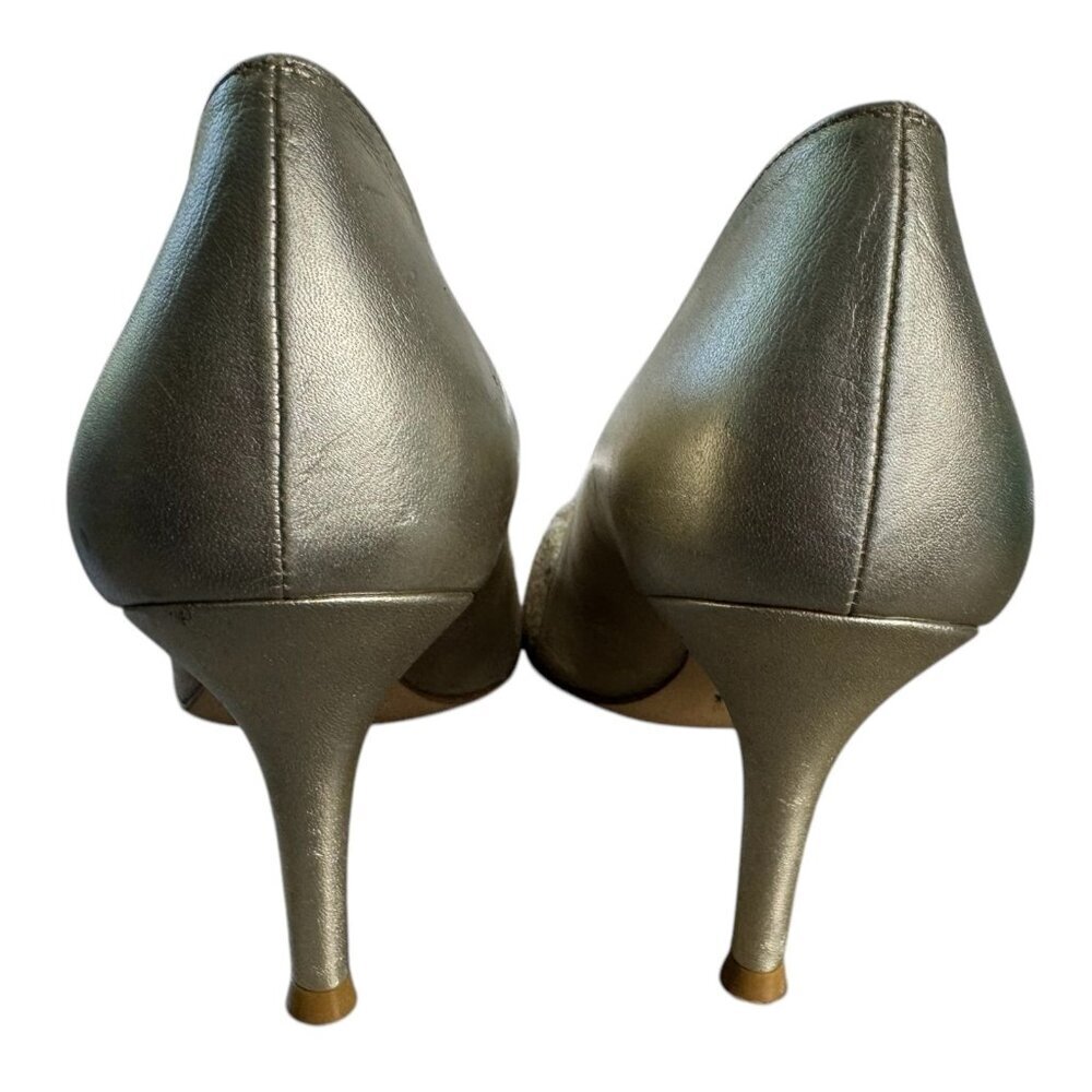 Stuart Weitzman Gold Chantilly Lace Peep Toe Pump Heel Formal Women's Size 9 - Picture 5 of 10